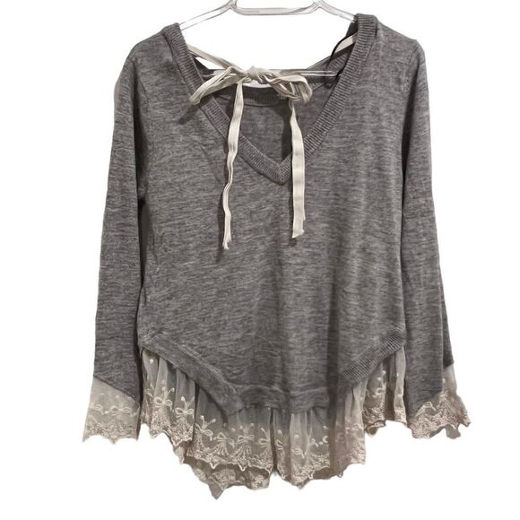 H&M Gray Lace-Trimmed Sweater, Small - Picture 3 of 4